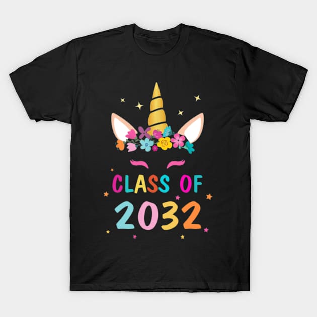 Kid Unicorn First Day Of School Class Of 2032 T-Shirt by Xizin Gao